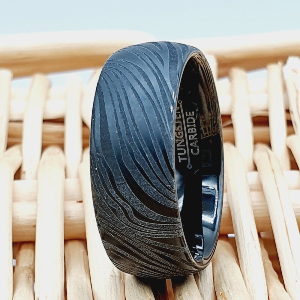 Unisex Tungsten Ring With Brushed Finish And Fingerprint Texture Design W603